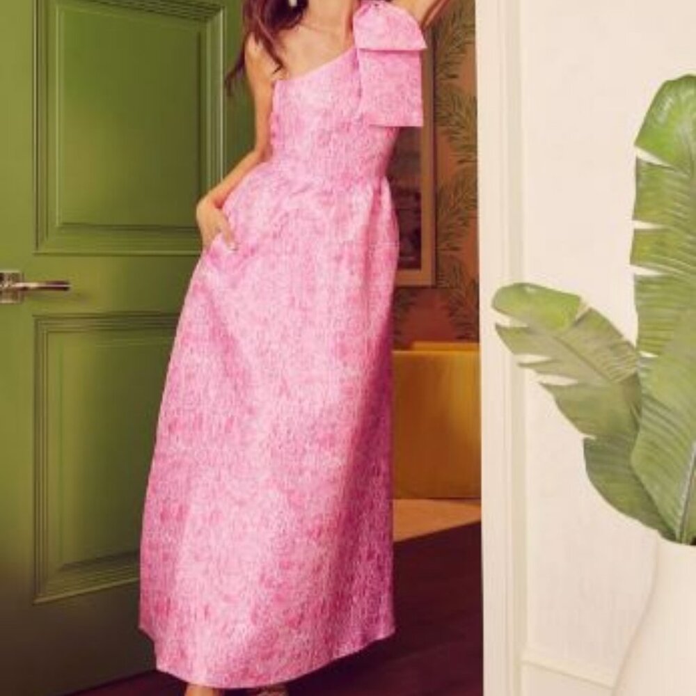 Abbey Glass Carolina Asymmetrical Neck Sleeveless Bow One Shoulder A-Line Gown